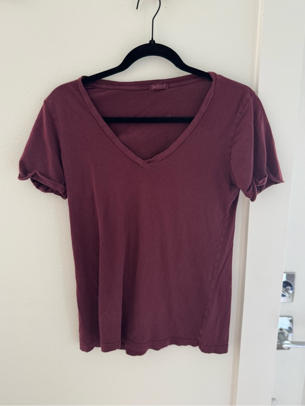 LAmade Women's V-Neck Short Sleeve Tee - Burgundy